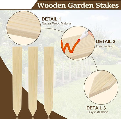 24 Pcs 11.4 Inch Wooden Garden Stakes with 65 Feet Jute Twine, Survey Grading Stakes, Plant Support Stake, Sign Posts for Silt Fence Yard Farm Boundaries Baselines, Garden Decoration