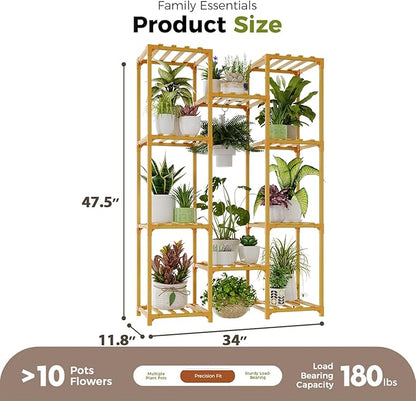 Bamworld Bamboo Plant Stand Indoor Hanging Plants Shelf for Multiple Plants Pots, Tall Large Flower Holder for Living Room, Patio, Balcony, Garden Nature Color
