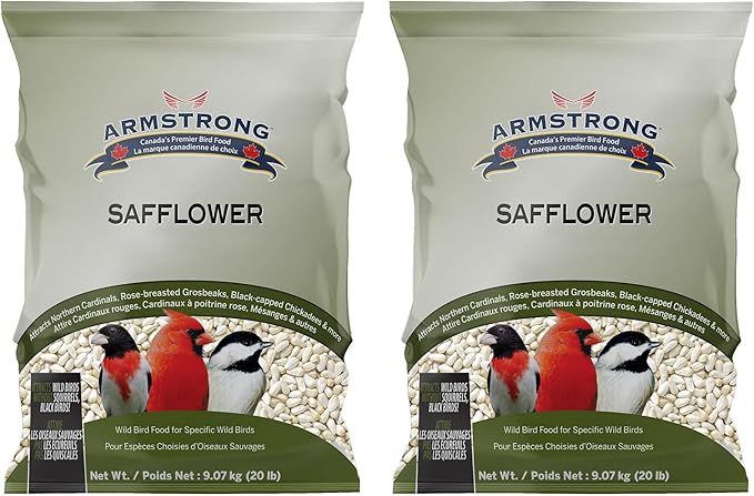 Armstrong Wild Bird Food Safflower Bird Seed, 20 Pounds (Pack of 2) - for Northern Cardinals, Rose-Breasted Grosbeaks and Black-Capped Chickadees - Ideal for Outside Feeders