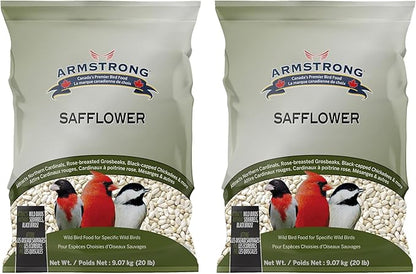 Armstrong Wild Bird Food Safflower Bird Seed, 20 Pounds (Pack of 2) - for Northern Cardinals, Rose-Breasted Grosbeaks and Black-Capped Chickadees - Ideal for Outside Feeders