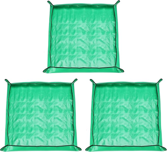 HARFINGTON 3pcs Repotting Mat 39.4" x 39.4" PE Cloth Waterproof Plant Repotting Mat Foldable Portable Gardening Potting Tray with Plastic Buckle for Indoor Plant Change Soil Watering, Green