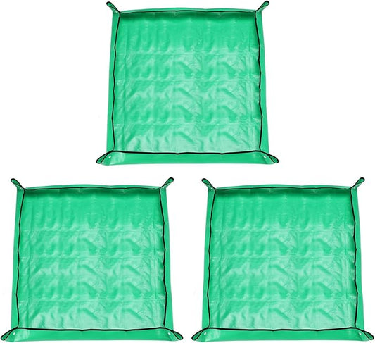 HARFINGTON 3pcs Repotting Mat 39.4" x 39.4" PE Cloth Waterproof Plant Repotting Mat Foldable Portable Gardening Potting Tray with Plastic Buckle for Indoor Plant Change Soil Watering, Green