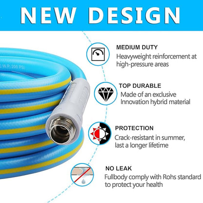 HQMPC Hose Garden Hose With 5/8 in. x 30 ft. Water Hose Heavy Duty Durable Material Water Hose with Solid Fittings (BLUE)