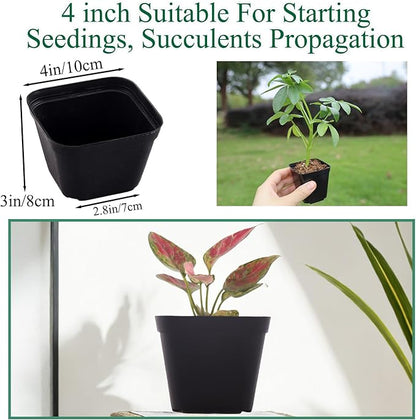 150 Packs Square Nursery Pots for Plants 4 Inch Succulent Plant Pots Set Plastic Seedling Starting Pots with Drainage Holes Nursery Pots Variety Pack Flower pots Planter Seed Starter, Black