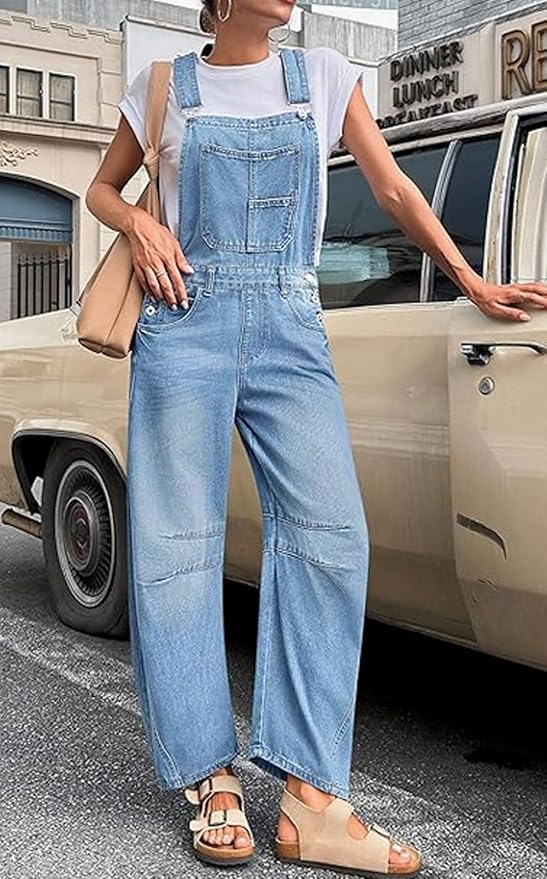 loveimgs Women Y2k Baggy Barrel Jeans Overalls Wide Leg Denim Pants Bib Overalls Jumpsuit Boyfriend Patchwork Jeans