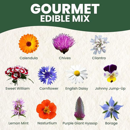 Gourmet Edible Mix – 5,000 Premium Seeds for Planting – Fresh Culinary Flowers & Herbs – 2026 Season – 1 Ounce Pouch