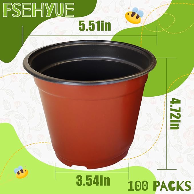 100 Packs 5.5" Plant Nursery Pots Plastic Seedling Starter pot Flower Planter Container Seed Grow Pot with Drainage Hole for Indoor Outdoor Garden Suitable for Succulent Seedling Cutting Transplanting