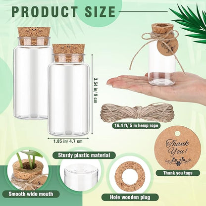 Baderke 24 Pack 3.54'' Plastic Plant Propagation Stations with Hole Lid 4oz Planter Vase Clear Propagation Jars with Thank You Tags for Plant Lover Gifts for Women Office Home Garden(24 Pack)