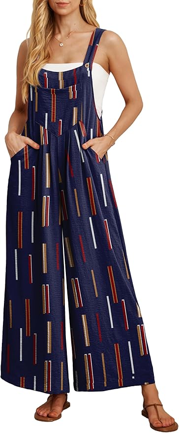 IWOLLENCE Women's Summer Jumpsuits Boho Wide Leg Overalls Casual Loose Rompers with Pockets 2025