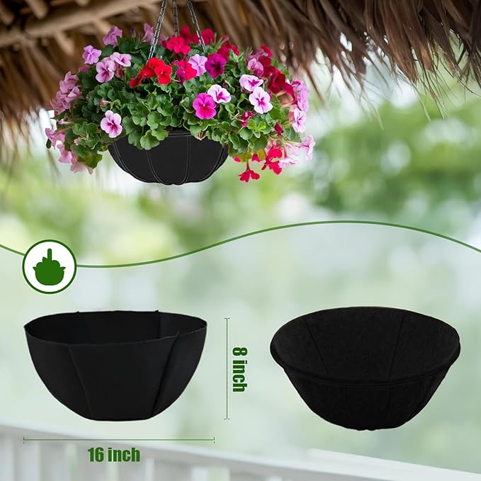 hehimhis 4Pcs 16 Inch Round Non-Woven Planter Basket Liner, Hanging Basket Fabric Liners Coco Fiber Liner Replacement for Hanging Flower Pot (4, 16inch)