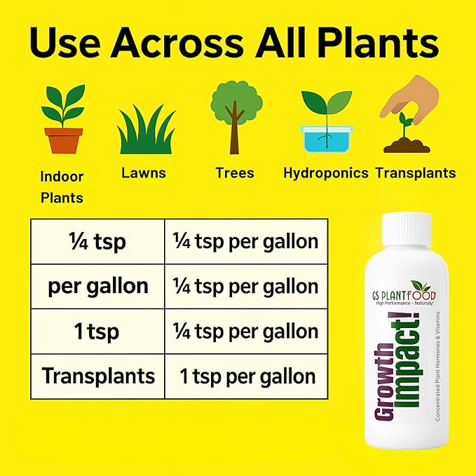 Growth Impact Super Concentrated Vitamin Solution - GS Plant Foods Plant Liquid All Purpose Plant Nutrition Vitamins and Hormones for All Types of Plants, Trees or Turf (8oz)