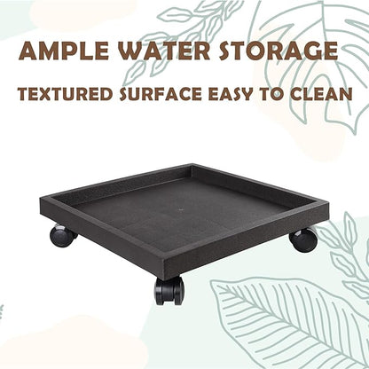 15.3 Inch Square Rolling Plant Caddy Saucer with Wheels, Heavy Duty Wheeled Planter Stand for Potted Plant, Coaster Roller Base Tray with Casters, Flower Pot Dolly Holder for Indoor Outdoor