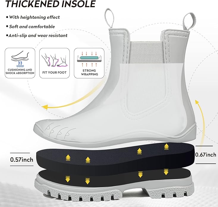 DKSUKO Rain Boots Women Waterproof Chelsea Boots Ankle Garden Shoes for Ladies Rubber Short Rainboots with Removable Comfort Insole for Outdoor Work Deck Mud Boots