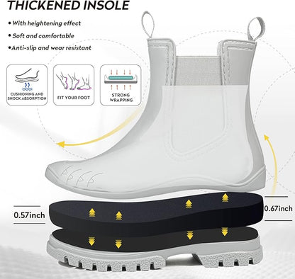 DKSUKO Rain Boots Women Waterproof Chelsea Boots Ankle Garden Shoes for Ladies Rubber Short Rainboots with Removable Comfort Insole for Outdoor Work Deck Mud Boots
