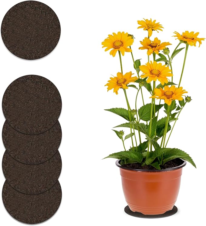Curtis Wagner Plastics Corp. MA-400 Fabric Plant Mat (4" Diameter, Walnut Brown, 5-Pack) - Round Fabric Plant Coasters - Use as Planter, Coaster or Pads for Your Arts & Crafts