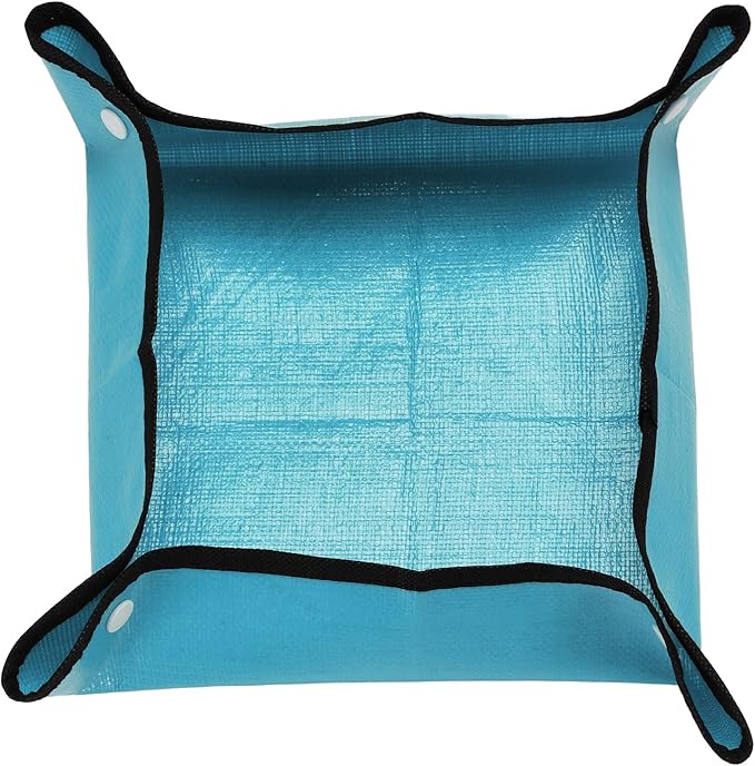 HARFINGTON Repotting Mat 13" x 13" PE Cloth Waterproof Plant Repotting Mat Foldable Portable Gardening Potting Tray with Plastic Buckle for Indoor Plant Change Soil Watering, Blue