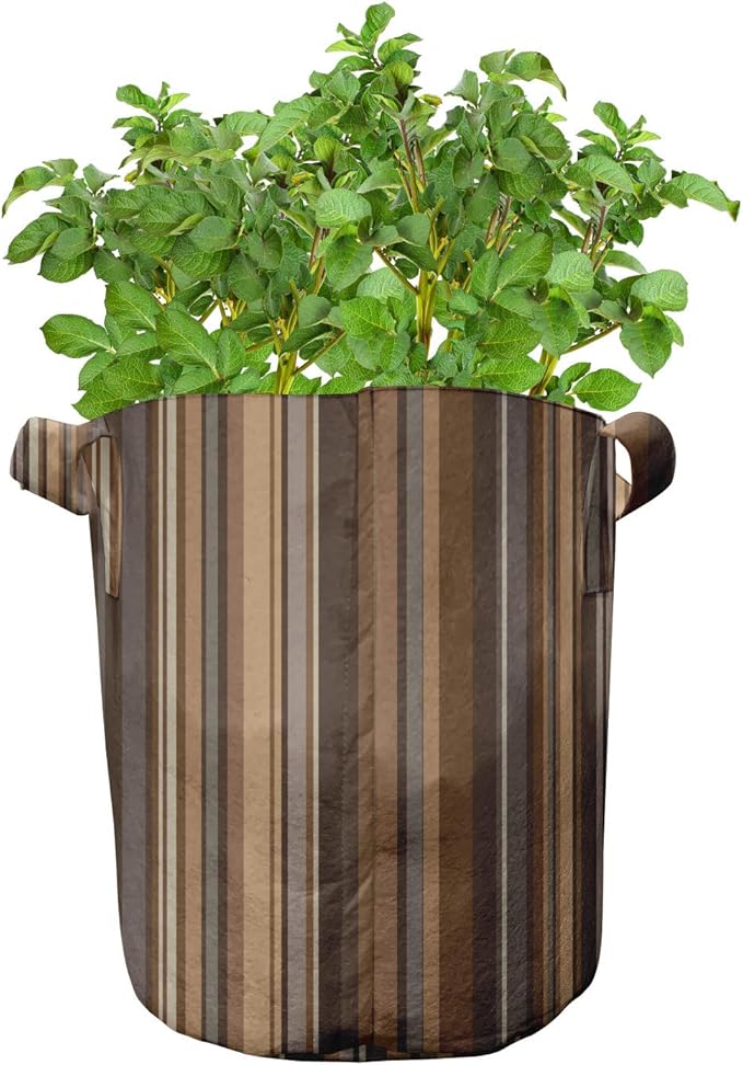 Ambesonne Abstract Grow Bags 5-Pack, Vertical Color Lines, Heavyduty Fabric Pots with Handles for Plants, Caramel Chocolate
