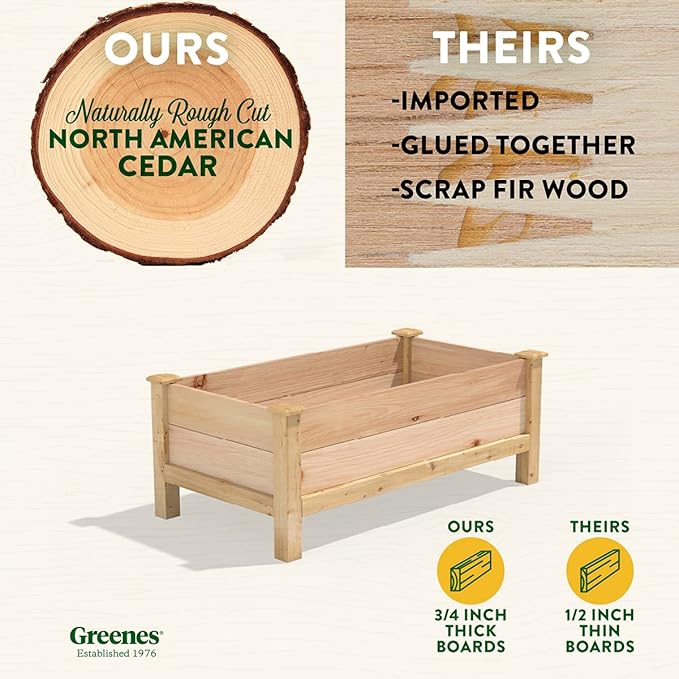 Greenes Fence Premium Cedar Elevated Garden Bed, 24" W x 48" L x 19" H - Made in USA with North American Cedar