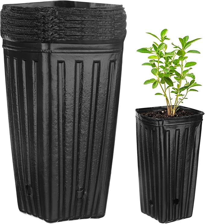 50-Pack Plant Nursery Pots, 3.94x3.94x7.87 Inch Plastic Deep Growing Nursery Pots Succulent Planter Flower Tree pots with Drainage Holes for Indoor Outdoor Gardening [Black]