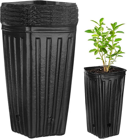 50-Pack Plant Nursery Pots, 3.94x3.94x7.87 Inch Plastic Deep Growing Nursery Pots Succulent Planter Flower Tree pots with Drainage Holes for Indoor Outdoor Gardening [Black]