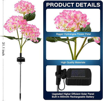 4 Pack Solar Garden Lights Outdoor, Colorful LED Waterproof Solar Powered Hydrangea Flowers Landscape Lights for Outside Yard, Patio, Pathway Decorative, Décor, Two Lighting Modes