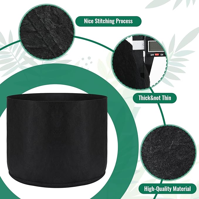 Abbylike 18 Pcs 3/5/7/10 Gallon Plant Grow Bags Heavy Duty Nonwoven Fabric Garden Plant Container Thickened Black Aeration Planter Pots for Outdoor Planting Flower Herb Potato Vegetable Fruits Plants