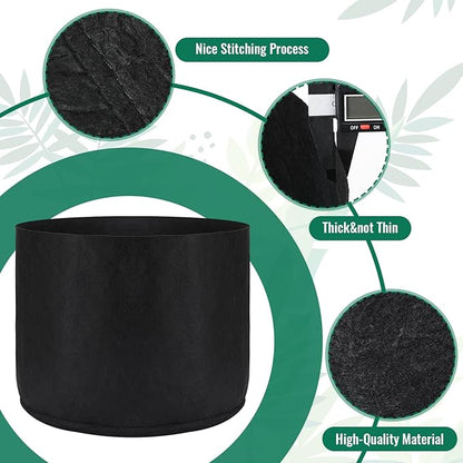 Abbylike 18 Pcs 3/5/7/10 Gallon Plant Grow Bags Heavy Duty Nonwoven Fabric Garden Plant Container Thickened Black Aeration Planter Pots for Outdoor Planting Flower Herb Potato Vegetable Fruits Plants