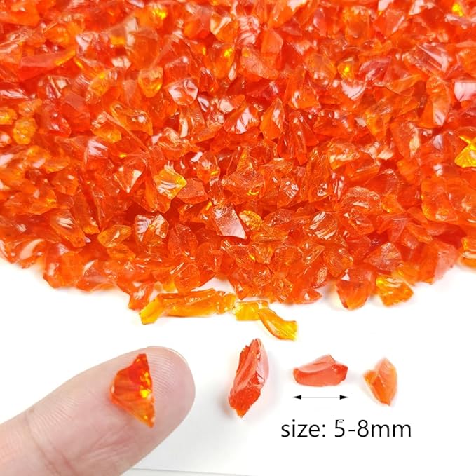 HappyFiller1.3 LB Crushed Sand Broken Glass Pieces Stones for Vase Fillers Candle Holder,Easter Decor,Succulent Pebble Granules,Crafts Project,Resin Arts,Reddish Orange