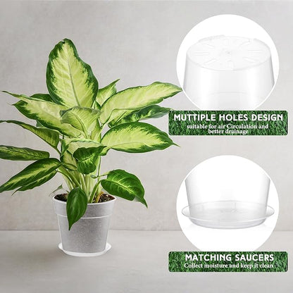 Baderke 3 Pack Clear Nursery Pot Plastic Nursery Pot Large Plant with Drainage Holes for Root Health Indoor Outdoor(8 Inches,9.25inches,9.65inches)