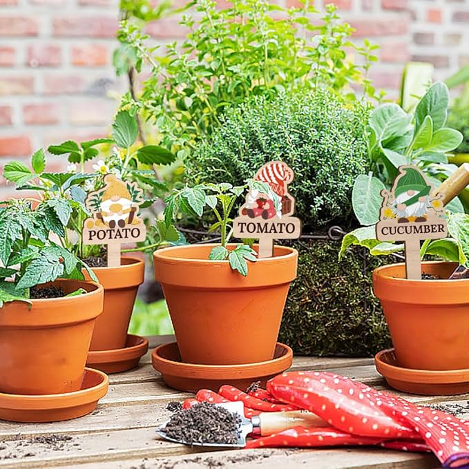15 Pcs Gnome Wooden Plant Markers with Vegetable Name, Tomato Corn Carrot Funny Plant Labels Elf Garden Potted Plants Tags Garden Stakes Patio Decors for Seed Plant Novelty Gift
