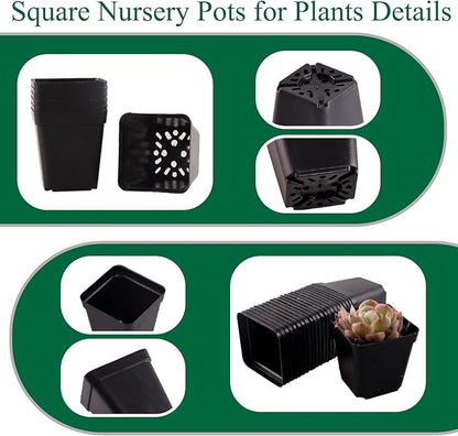 50 Packs Square Nursery Pots for Plants 4 Inch Succulent Plant Pots Set Plastic Seedling Starting Pots with Drainage Holes Nursery Pots Variety Pack Flower pots Planter Seed Starter, Black