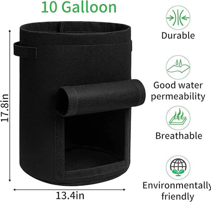 JJGoo 2 Pack Potato Grow Bags 10 Gallon with Flap, Heavy Duty Fabric Grow Bags with Handle and Harvest Window, Non-Woven Planter Pot Plant Garden Bags to Grow Vegetables Potato Tomato, Black