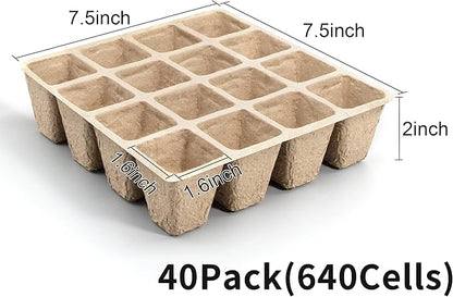 SYITCUN 640 Cells Seed Starter Tray, 40 Pack Biodegradable Seed Starter Kit, Peat Pots for Seedlings with 400 Plant Labels, 2 Seed Planting Tool and 1 Spray Bottle