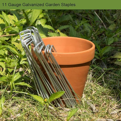 AAGUT Garden Stakes Pins, Landscape Staples 200 Pack 6 Inch 11-Gauge Galvanized Lawn Stake for Dog Fence, Weed Barrier Fabric, Ground Cover, Irrigation Tubing Soaker Hose, Chicken Wire