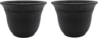 The HC Companies Sierra Round Self-Watering Pot - Lightweight Plastic Planter for Herbs & More - Durable Plant Pots for Indoor Plants & Outdoor Plants (16” Black Onyx, Pack of 2)