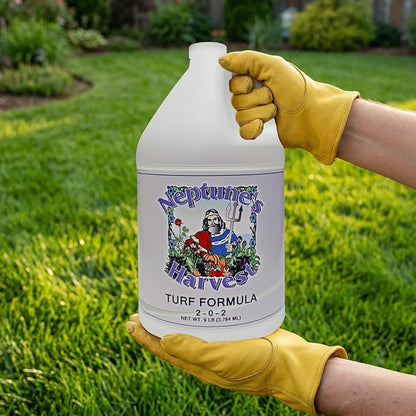 Neptune's Harvest Turf Fertilizer (2-0-2) - 9 LB Bottle - Fish & Seaweed-Based Lawn Food Formula - Organic Liquid Fertilizer for Lawn & Seed - Ideal for Flowers, Vegetables, Trees, & Shrubs
