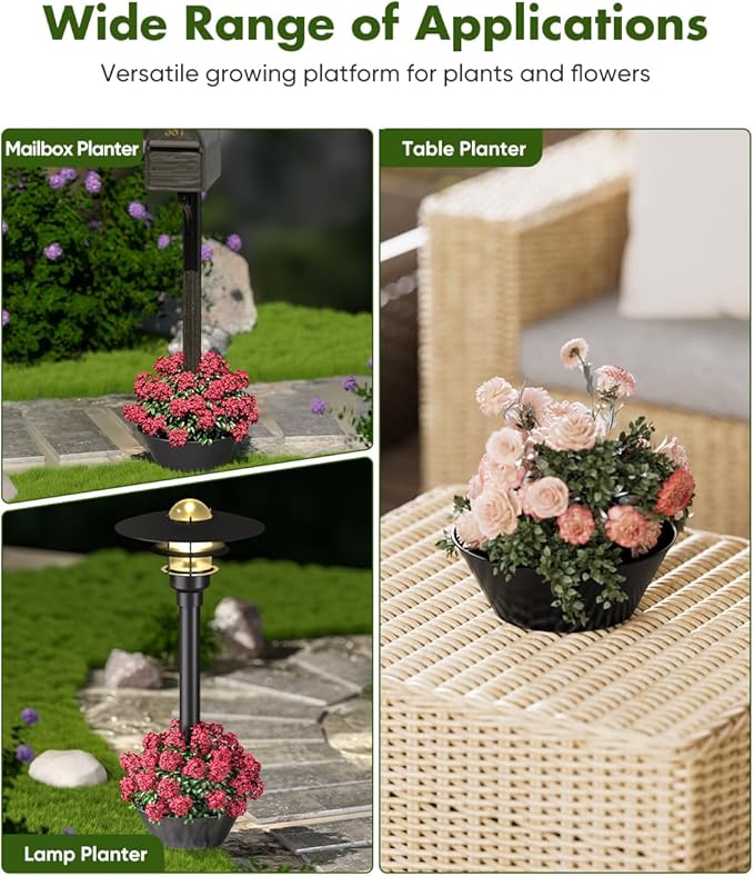 Koutemie 2-in-1 Umbrella Planter for Patio Table & Pole, Half Round Flower Planters Pots with Umbrella Hole Fits Poles Up to 2” Diameter, PVC Post Planter Wrap Around Umbrella for Garden, Black