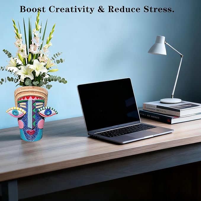 Big Eye Face Planter, Tall Cartoon Abstract Resin Flower Pot, Colorful Funky Vase for Succulents (Blue, Large)
