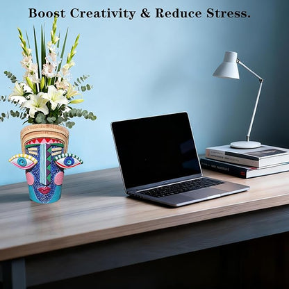 Big Eye Face Planter, Tall Cartoon Abstract Resin Flower Pot, Colorful Funky Vase for Succulents (Blue, Large)