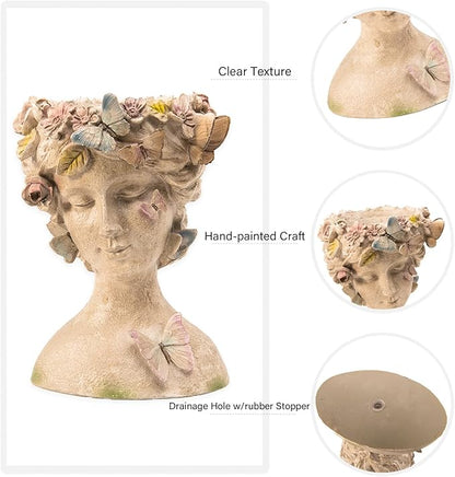 Face Flower Pot Head-Planters Succulent - 10 Inch Garden Resin Face Planter with Drainage Hole for Indoor and Outdoor Plant 7.75 * 6.75 * 10 Inch