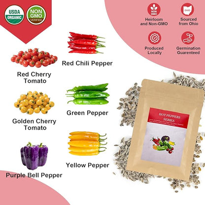 Salsa Garden Seed Pod Kit for AeroGarden, idoo, Ahopegarden, MUFGA with Red Chili/Green/Yellow/Purple Bell Pepper, Red/Golden Cherry Tomato - Hydroponics Supplies for Most Brand (7-pod)