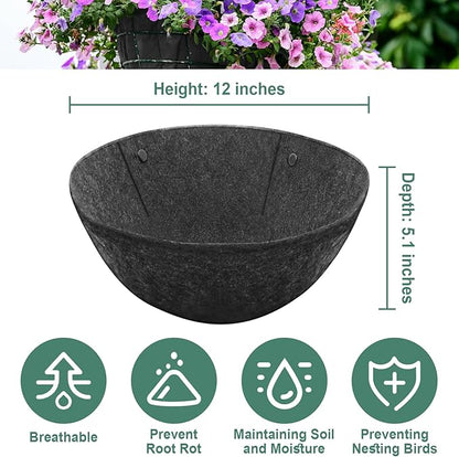 Riare 2 Pack 14 Inch Round Fabric Planter Basket Liner- Hanging Basket Liners Replacement Coco Fiber Liner Alternative for Hanging Basket Flowers (Prevent Birds from Nesting)
