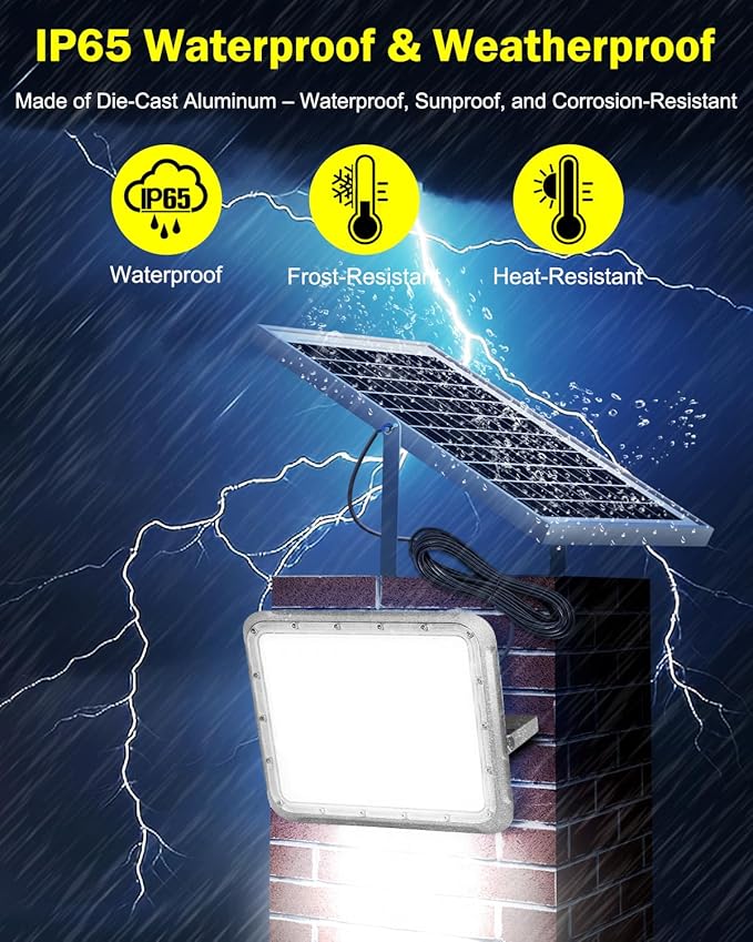 Solar Lights Outdoor Waterproof - Security Lights for Outside with Remote Control,Ultra Bright High Lumens, Aluminum Solar Powered Flood Lights Dusk to Dawn for Patio, Yard (15000MAH)