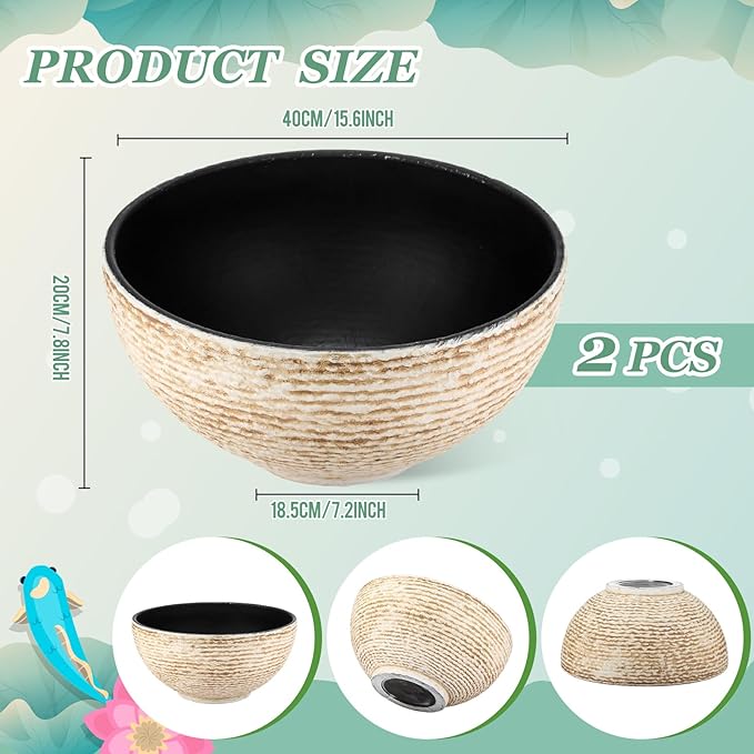 2 Pack Water Lily Planter Bowl, 15.6 Inch Large Lotus Flower Bowl Fit Hydroponic Succulent Planter Water Plant Container for Indoor Outdoor Garden Balcony Patio Fish Pond Bird Bath (White)