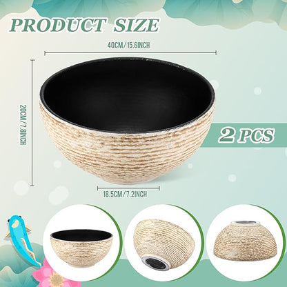 2 Pack Water Lily Planter Bowl, 15.6 Inch Large Lotus Flower Bowl Fit Hydroponic Succulent Planter Water Plant Container for Indoor Outdoor Garden Balcony Patio Fish Pond Bird Bath (White)