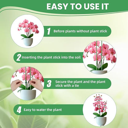 60 Pcs Plant Stakes, 16 Inch Bendable Plant Support Stakes with 60 Pcs Plant Clips, Metal Plant Sticks for Outdoor Indoor Plants Support, Potted Plants, Flowers, Orchid