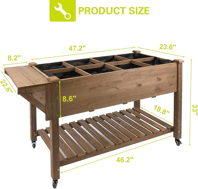 Raised Garden Bed,Herb Garden Planter Outdoor with Lockable Wheels, Storage Shelf, Protective Liner, for Herbs, Vegetables, Flowers,Outdoor Patio, Deck, Balcony，55.5x24x32 in