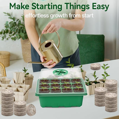 Halatool 8 Pack Seed Starter Tray with 100 PCS Peat Pellets, 96 Cells Green Plant Germination Trays for Organic Seed Starter Soil Pods for Planting Vegetables Plants Flowers Herbs - Starting Seeds Kit