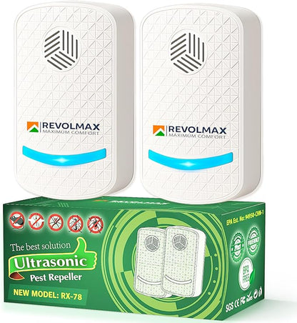 RX-78, Ultrasonic Pest Control Repeller - Electronic & Ultrasound, Indoor Plug-in Repellent - Get rid of - Rodents, Mice, Squirrels, Bats, Insects, Bed Bugs, Ants, Fleas, Spiders, Roaches (2Pack)