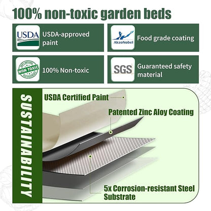 Raised Garden Bed 5x2x1.4 Ft Planter Box Outdoor with Rubber Edge Zinc-Aluminum-Magnesium Stainless Steel Durable Metal Garden Beds Kit for Vegetables, Flowers, Herbs and Succulents（Ivory）